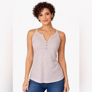 BKE Light Mauve Ribbed Henley Tank Top